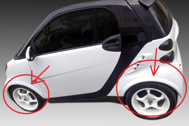 Preview: Satz Kotflügelverbreiterungen passend für Smart fortwo 451 Coupe 03/2007-2015 in GLANZ SCHWARZ