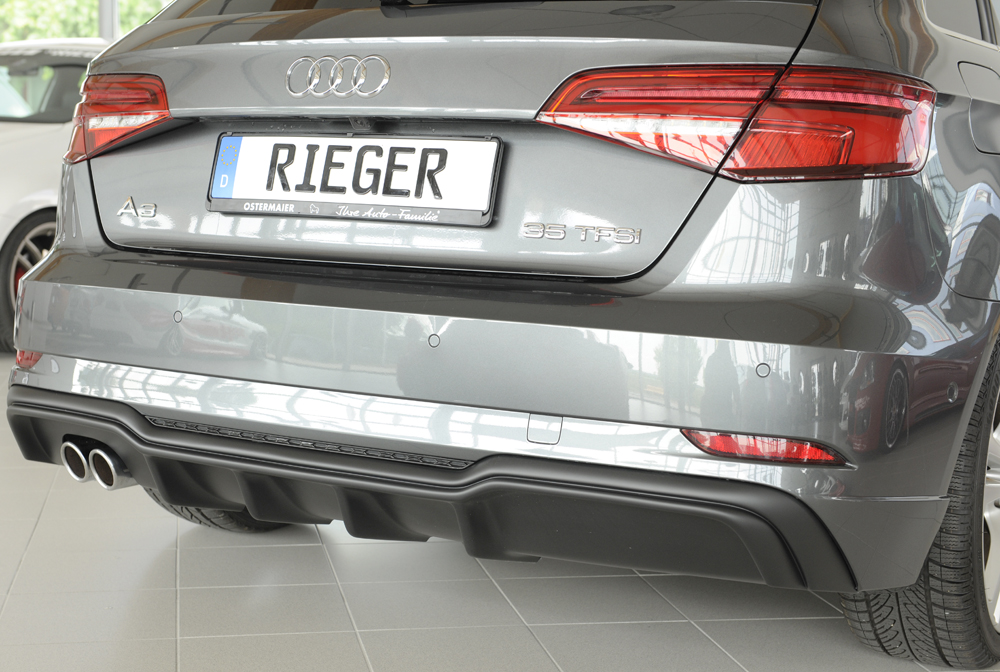 Rieger Heckeinsatz ABS schwarz glänzend Doppelrohr links für Audi A3 8V S ... 