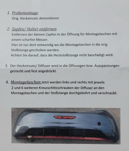 Heckdiffusor Diffusor Ansatz passend für Peugeot 208 -6/19 mit kleinem Endrohr